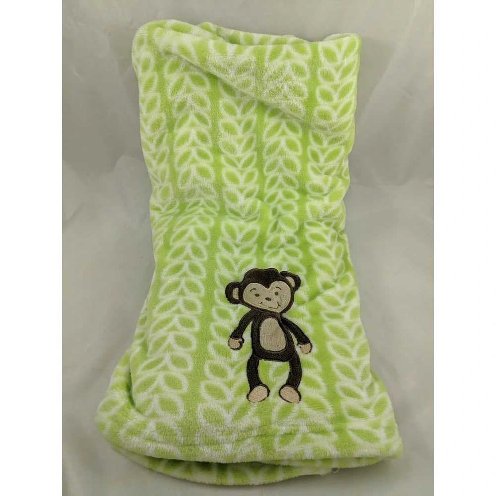 Kimberly Grant Monkey Baby Blanket‎ Green Leaves 30x40 Inch